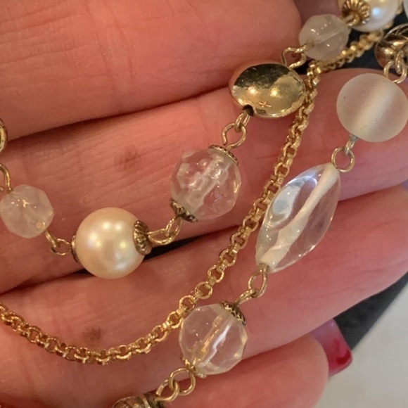 Lia Sophia triple strand glass faceted faux pearl gold chain statement necklace - Picture 3 of 5